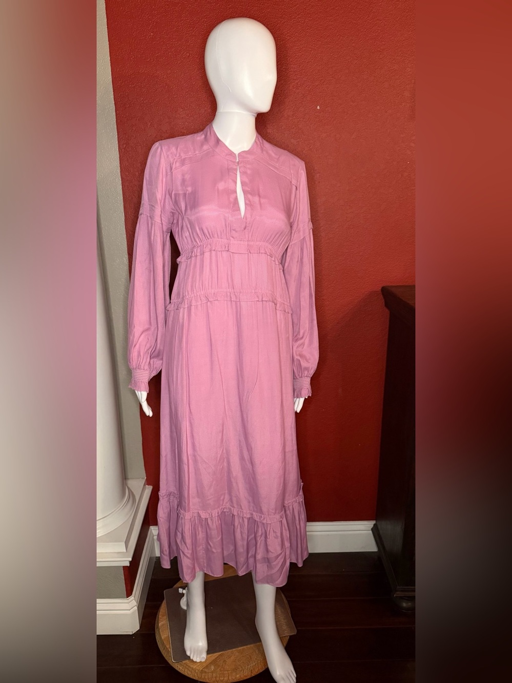 Vanessa Bruno Pink Viscose Boho Tiered Maxi Dress Size 38 (US 6/8)